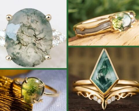 moss agate engagement ring