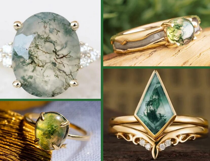 moss agate engagement ring